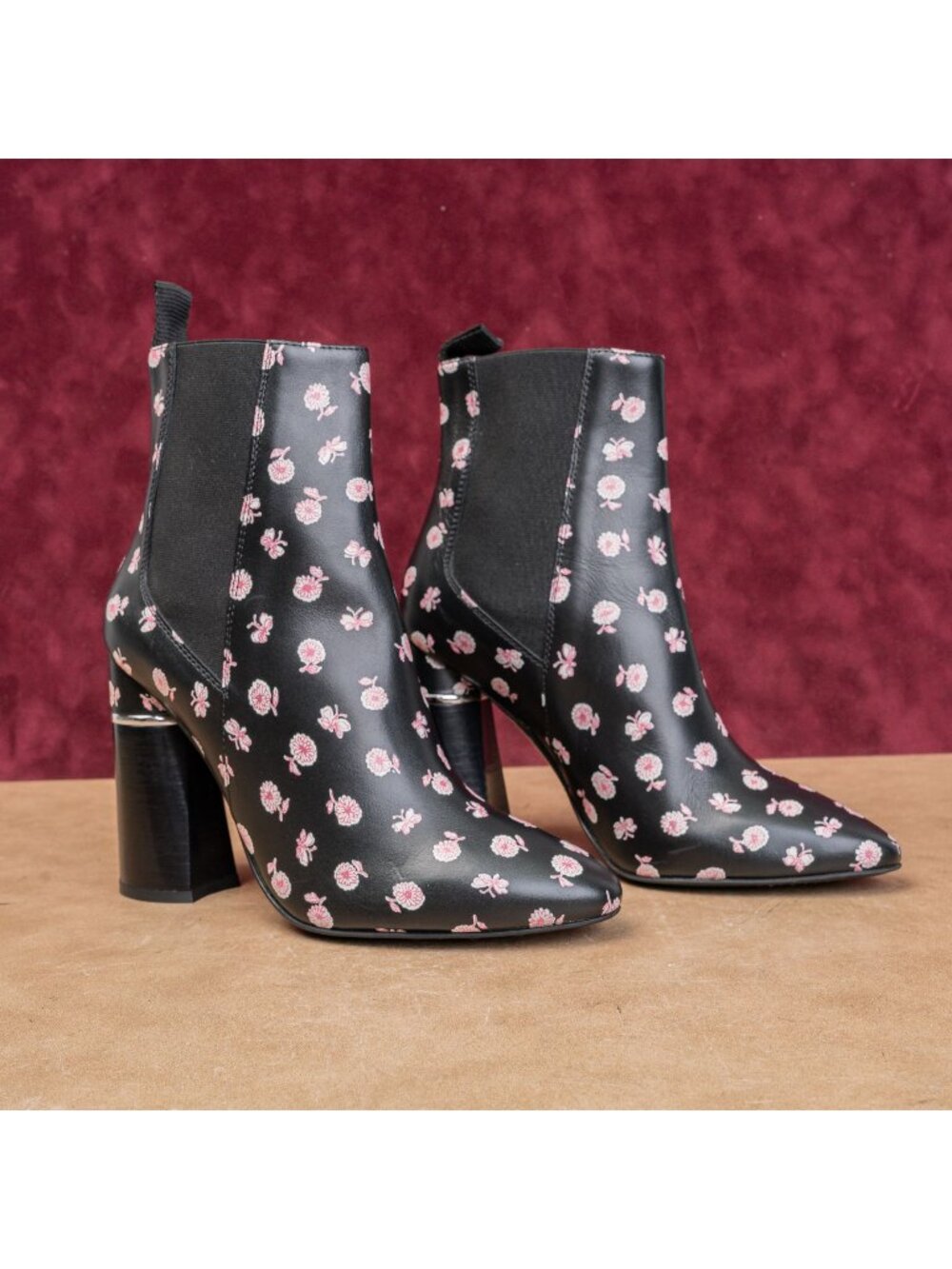 3.1 Phillip Lim Women Floral Leather Fashion Heel Boho Chelsea Boots 8US EUR38.5